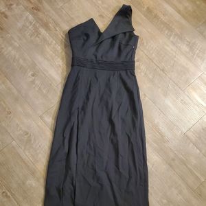 Black one sleeve dress, high slit midi